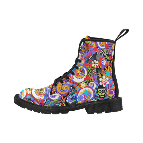 Ladies Print Boots Sugar Skull Print Martin Boots for Women (Black) (Model 1203H)