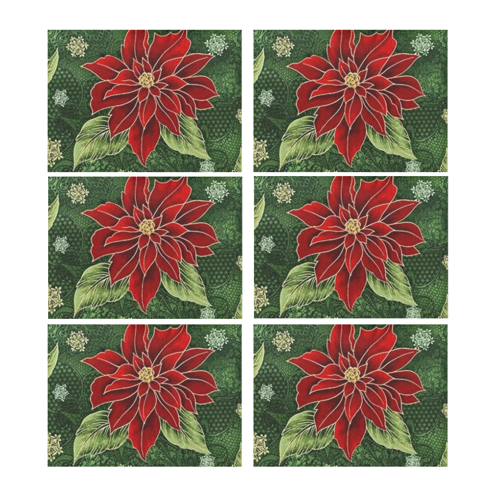 Elegant Christmas Poinsettia Placemat 14’’ x 19’’ (Six Pieces) ID
