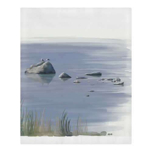 Seagulls on stones, watercolor birds 3-Piece Bedding Set