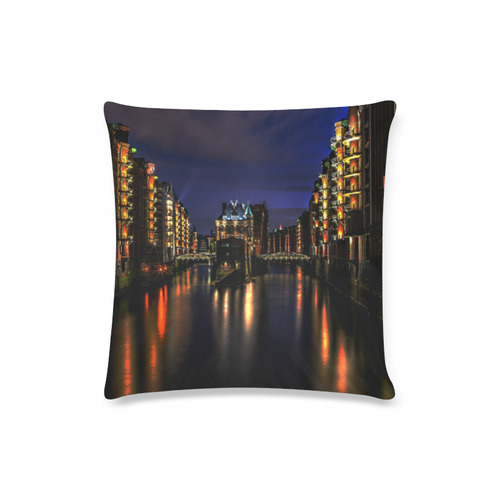 Hamburg at Night Custom Zippered Pillow Case 16"x16"(Twin Sides)