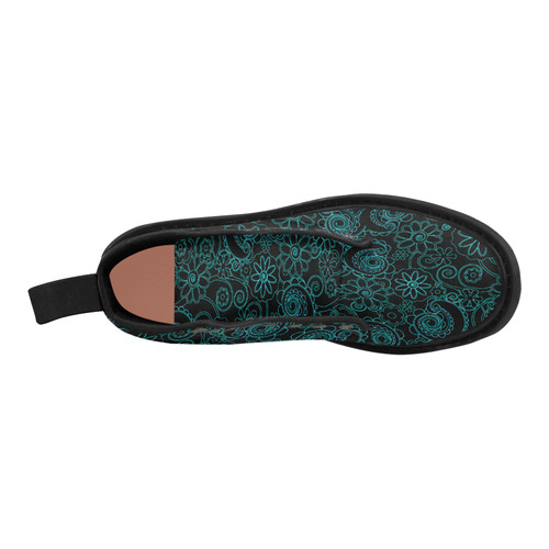 Fashion Print Boots Teal Flowers Julez Martin Boots for Women (Black) (Model 1203H)