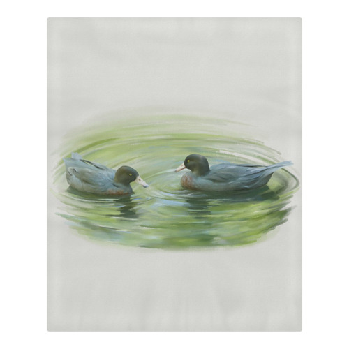Blue Ducks in Pond, watercolor birds 3-Piece Bedding Set