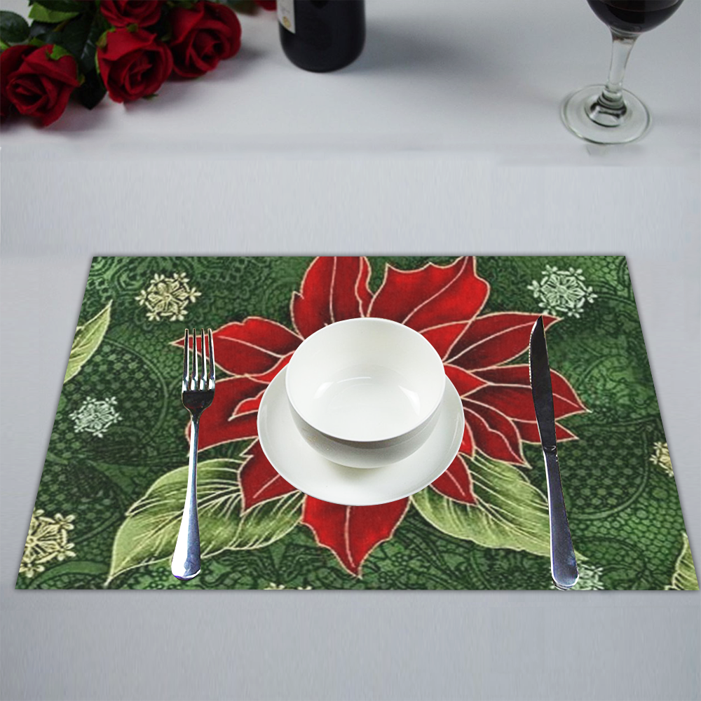 Elegant Christmas Poinsettia Placemat 14’’ x 19’’ (Six Pieces) ID