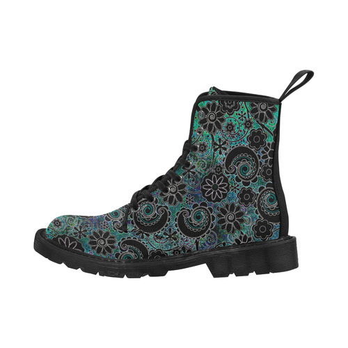 Print Boots Glow Print Flower Martin Boots for Women (Black) (Model 1203H)