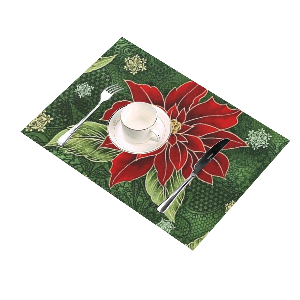 Elegant Christmas Poinsettia Placemat 14’’ x 19’’ (Six Pieces) ID
