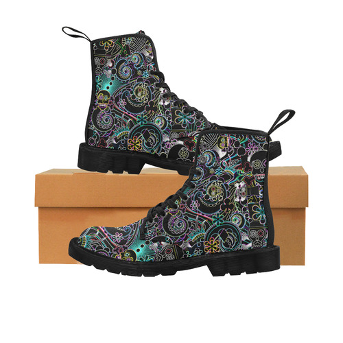 Ladies Print Boots Day of the Dead Print Juleez Martin Boots for Women (Black) (Model 1203H)