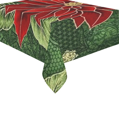 Elegant Christmas Poinsettia Cotton Linen Tablecloth 60" x 90"