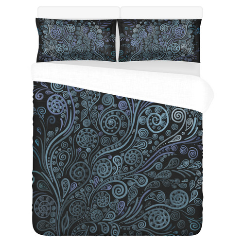 3D psychedelic ornaments, blue 3-Piece Bedding Set