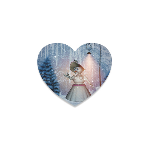 Snow women with birds Heart Coaster