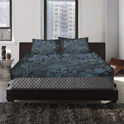 3D psychedelic ornaments, blue 3-Piece Bedding Set