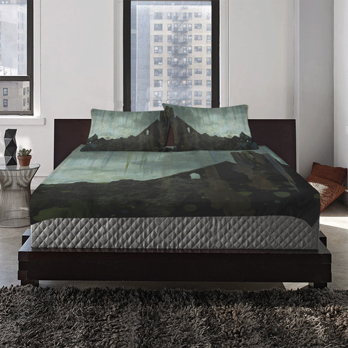 Celtic ruins, photo and watercolor, spooky horror 3-Piece Bedding Set