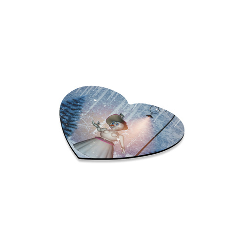 Snow women with birds Heart Coaster