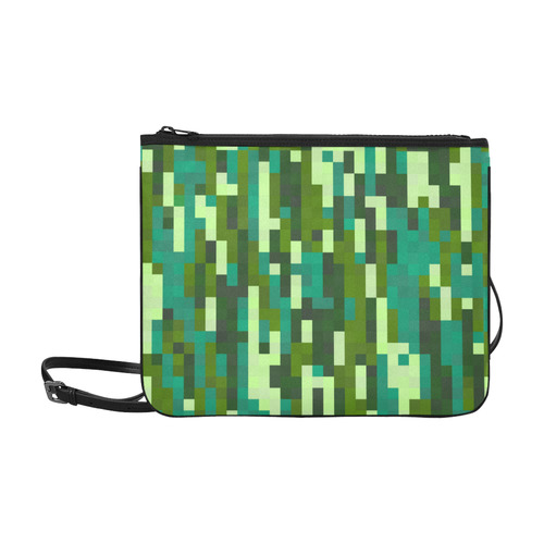 turquoise and green pixel art Slim Clutch Bag (Model 1668)