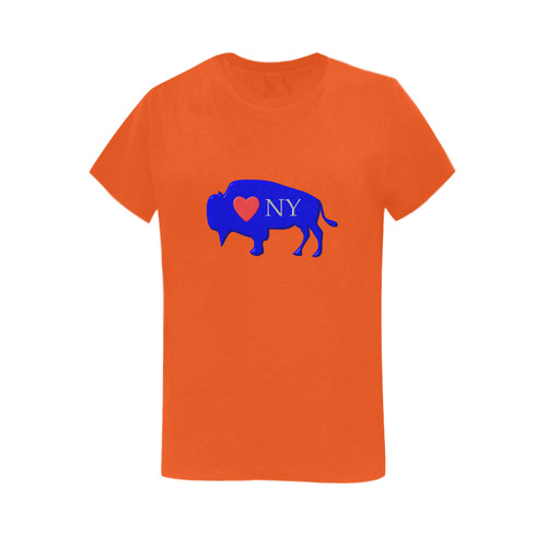 I Love Buffalo NY in Red White and Blue on Outrageous Orange Women's T-Shirt in USA Size (Two Sides Printing)
