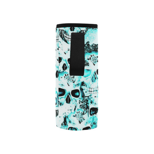 cloudy Skulls white aqua by JamColors Neoprene Water Bottle Pouch/Small