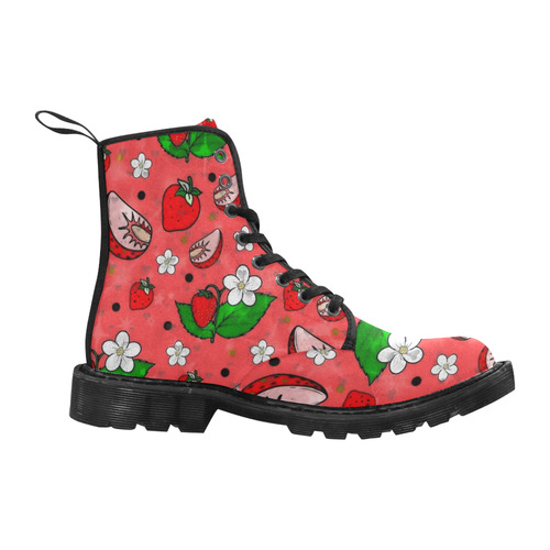 Strawberry Popart by Nico Bielow Martin Boots for Women (Black) (Model 1203H)