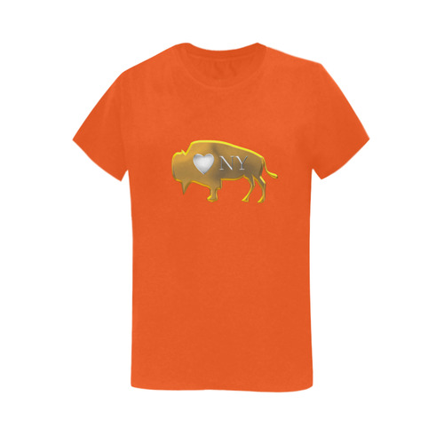 I Love Buffalo NY in Silver and Gold on Outrageous Orange Women's T-Shirt in USA Size (Two Sides Printing)