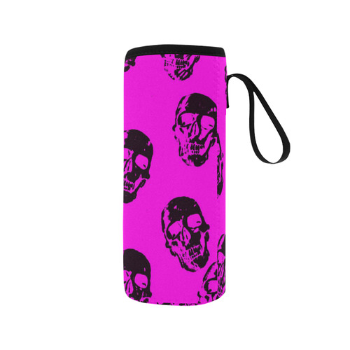 Hot Skulls,hot pink by JamColors Neoprene Water Bottle Pouch/Medium