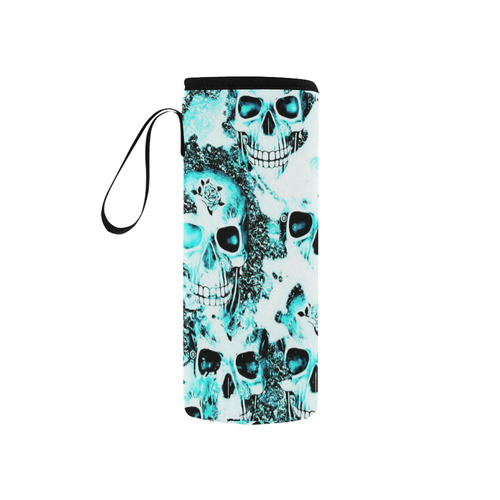 cloudy Skulls white aqua by JamColors Neoprene Water Bottle Pouch/Small
