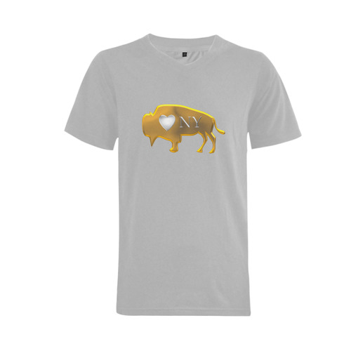 I Love Buffalo NY in Silver and Gold on Scintillating Silver Men's V-Neck T-shirt  Big Size(USA Size) (Model T10)