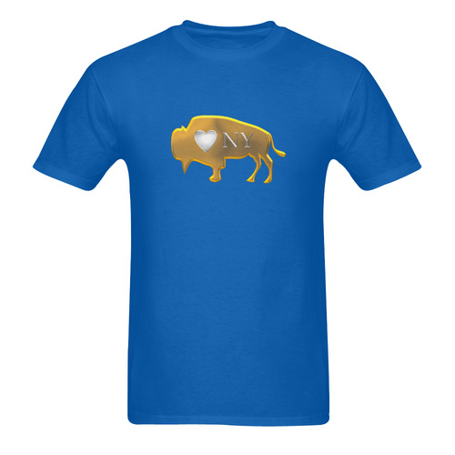 I Love Buffalo NY in Silver and Gold on Beautiful Blue Men's T-Shirt in USA Size (Two Sides Printing)