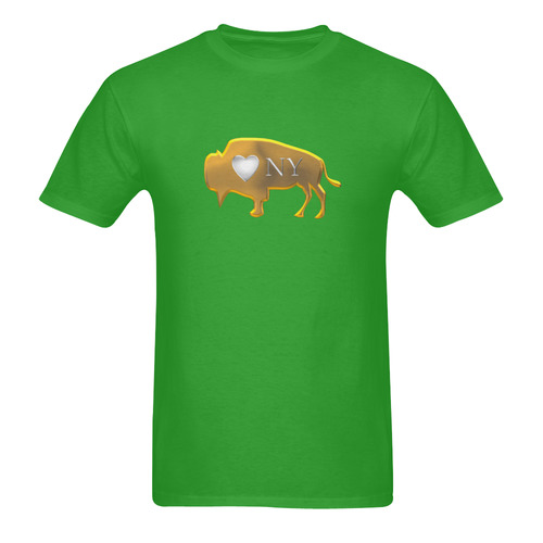 I Love Buffalo NY in Silver and Gold on Glorious Green Men's T-Shirt in USA Size (Two Sides Printing)