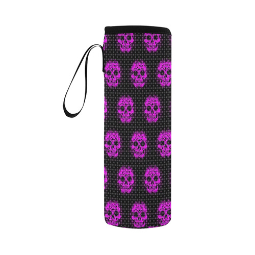 skulls and dotts, pink by JamColors Neoprene Water Bottle Pouch/Large