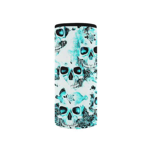 cloudy Skulls white aqua by JamColors Neoprene Water Bottle Pouch/Small