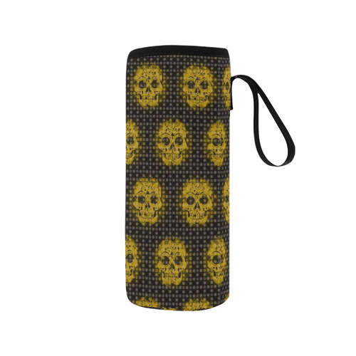 skulls and dotts,golden by JamColors Neoprene Water Bottle Pouch/Medium