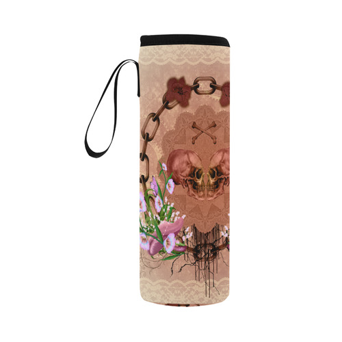 Awesome skulls with flowres Neoprene Water Bottle Pouch/Large
