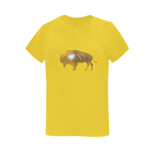 I Love Buffalo NY in Silver and Gold on Yellow Orange Women's T-Shirt in USA Size (Two Sides Printing)