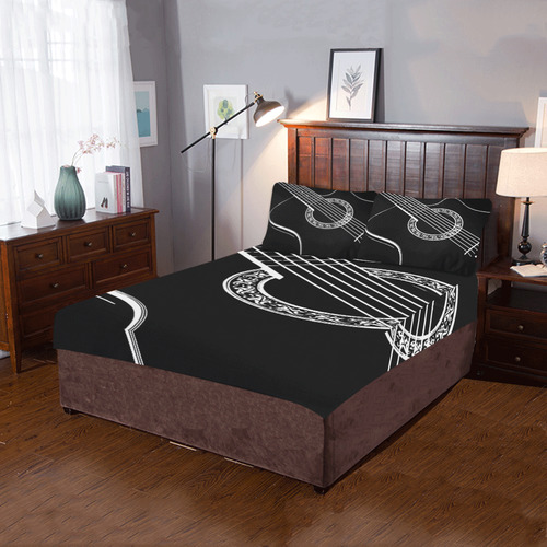 Black & White Acoustic Guitar 3-Piece Bedding Set