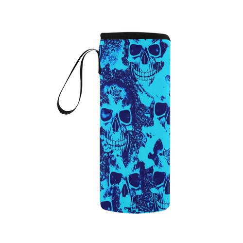 cloudy Skulls blue by JamColors Neoprene Water Bottle Pouch/Medium