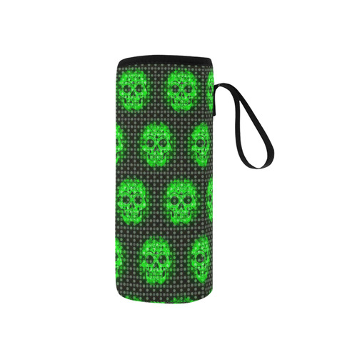 skulls and dotts, green by JamColors Neoprene Water Bottle Pouch/Small