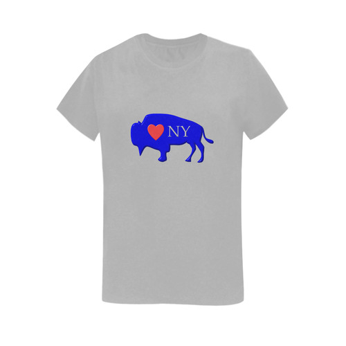I Love Buffalo NY in Red White and Blue on Scintillating Silver Women's T-Shirt in USA Size (Two Sides Printing)