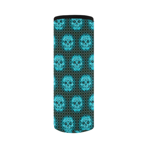 skulls and dotts,aqua by JamColors Neoprene Water Bottle Pouch/Large