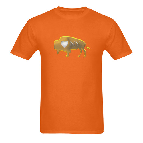I Love Buffalo NY in Silver and Gold on Outrageous Orange Men's T-Shirt in USA Size (Two Sides Printing)