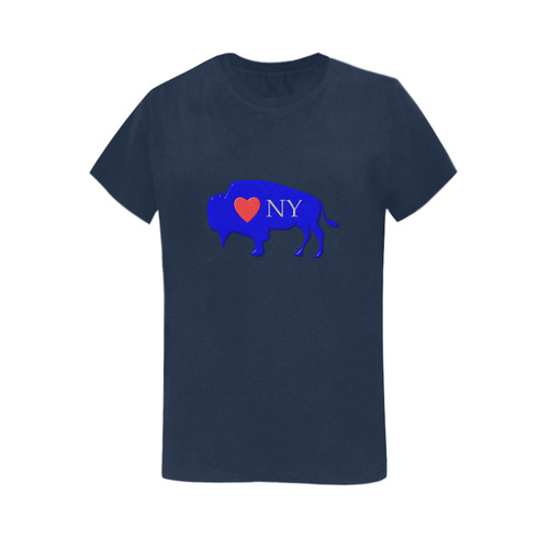 I Love Buffalo NY in Red White and Blue on Naughty Navy Women's T-Shirt in USA Size (Two Sides Printing)