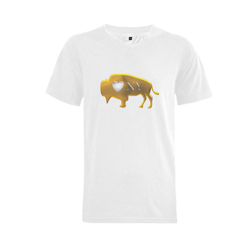 I Love Buffalo NY in Silver and Gold on Winter White Men's V-Neck T-shirt  Big Size(USA Size) (Model T10)