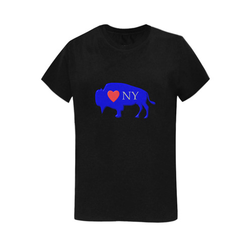 I Love Buffalo NY in Red White and Blue on Midnight Black Women's T-Shirt in USA Size (Two Sides Printing)