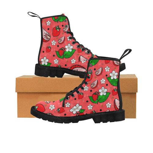 Strawberry Popart by Nico Bielow Martin Boots for Women (Black) (Model 1203H)