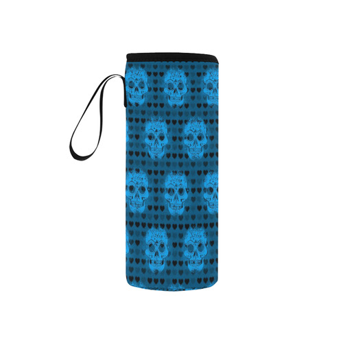 skulls and hearts, aqua by JamColors Neoprene Water Bottle Pouch/Small