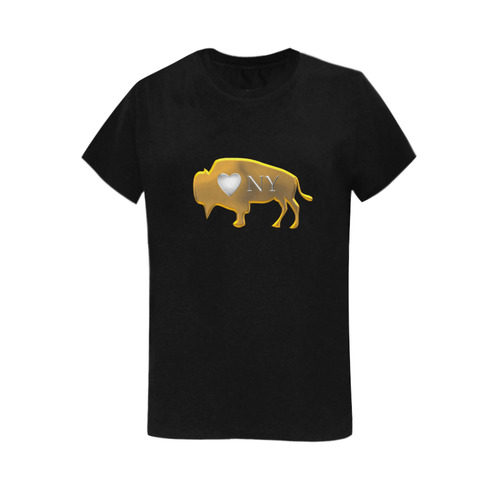 I Love Buffalo NY in Silver and Gold on Black Women's T-Shirt in USA Size (Two Sides Printing)