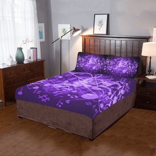 Purple Glow Music Notes 3-Piece Bedding Set