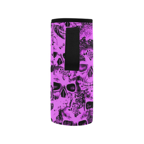 cloudy Skulls pink by JamColors Neoprene Water Bottle Pouch/Medium