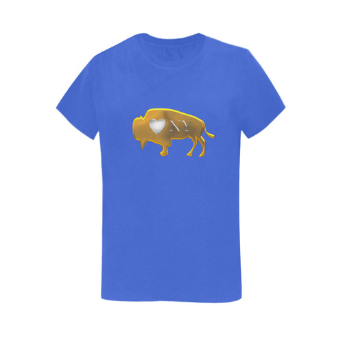 I Love Buffalo NY in Silver and Gold on Beautiful Blue Women's T-Shirt in USA Size (Two Sides Printing)
