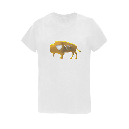 I Love Buffalo NY in Silver and Gold on Winter White Women's T-Shirt in USA Size (Two Sides Printing)