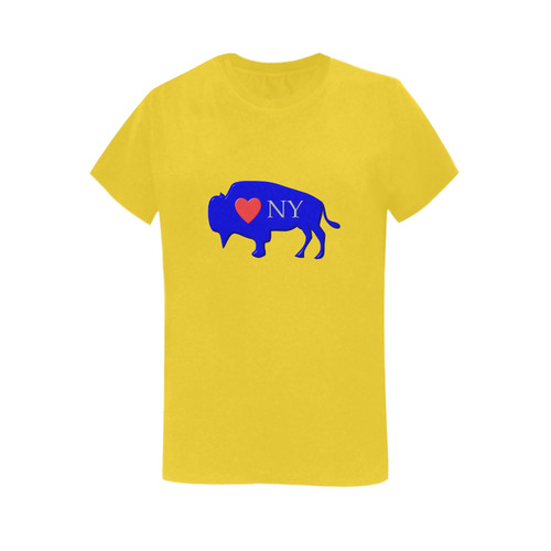 I Love Buffalo NY in Red White and Blue on Yummy Yellow Orange Women's T-Shirt in USA Size (Two Sides Printing)