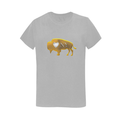 I Love Buffalo NY in Silver and Gold on Scintillating Silver Women's T-Shirt in USA Size (Two Sides Printing)