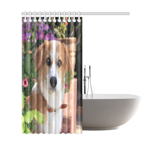 Flower Garden Dog Geometric Floral Shower Curtain 69"x72"